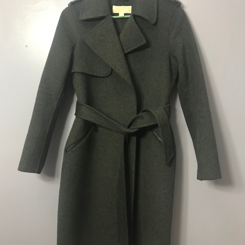 Dark Grey Michael Kors tie trench coat
